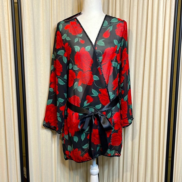 NWT- COQUETTE- SHEER SEXY ROSE LINGERIE ROBE ONE SIZE - Picture 2 of 10